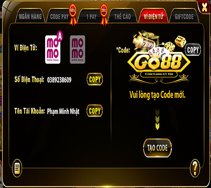 Hướng Dẫn Nạp Tiền Go88 Bằng Ví Điện Tử Momo Chi Tiết Nhất